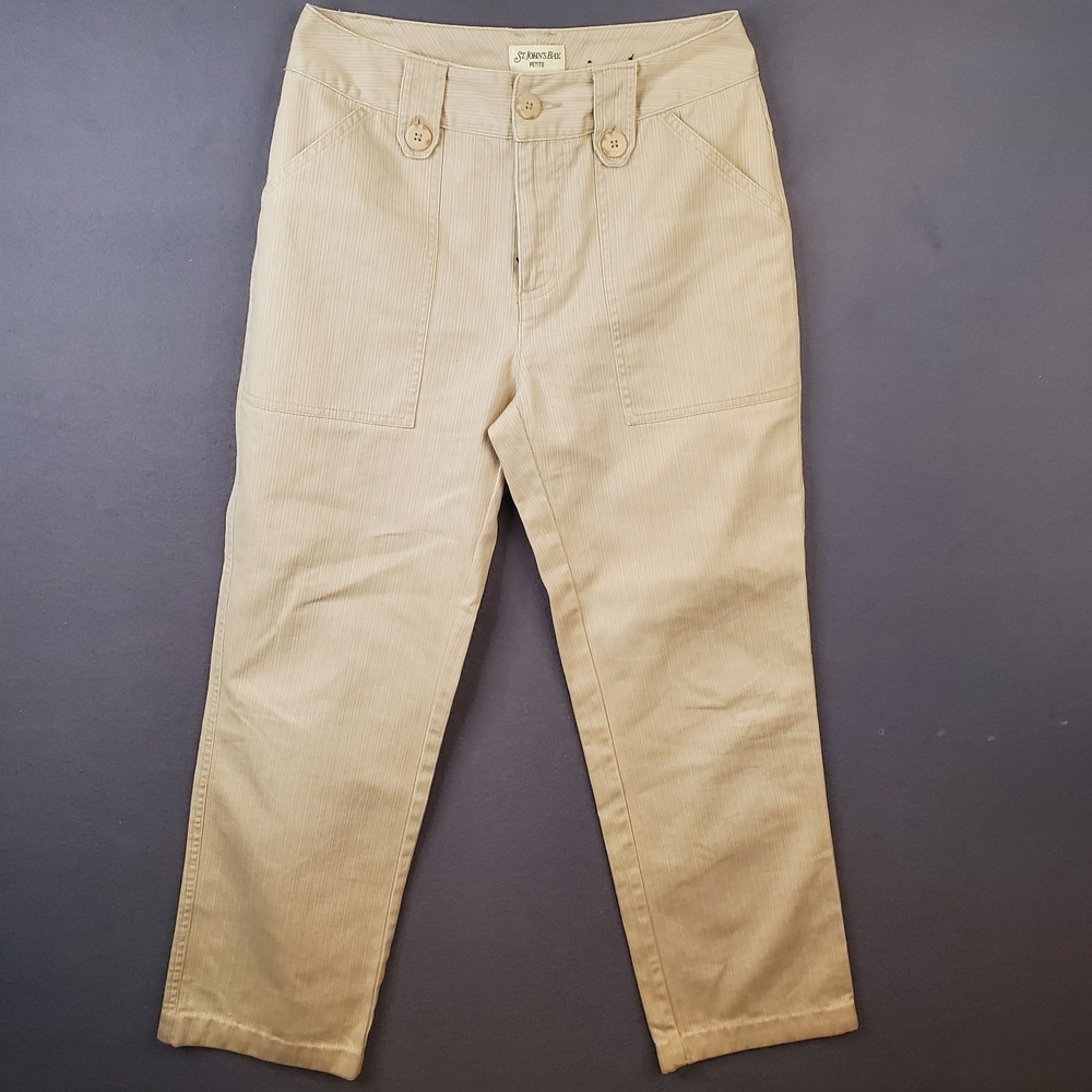 ST. JOHN'S BAY Petit Women's Straight Leg Pants Ribbed Textured Beige 4P